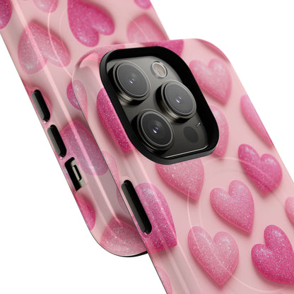 Barbiecore Glitter Hearts iPhone Case | MagSafe