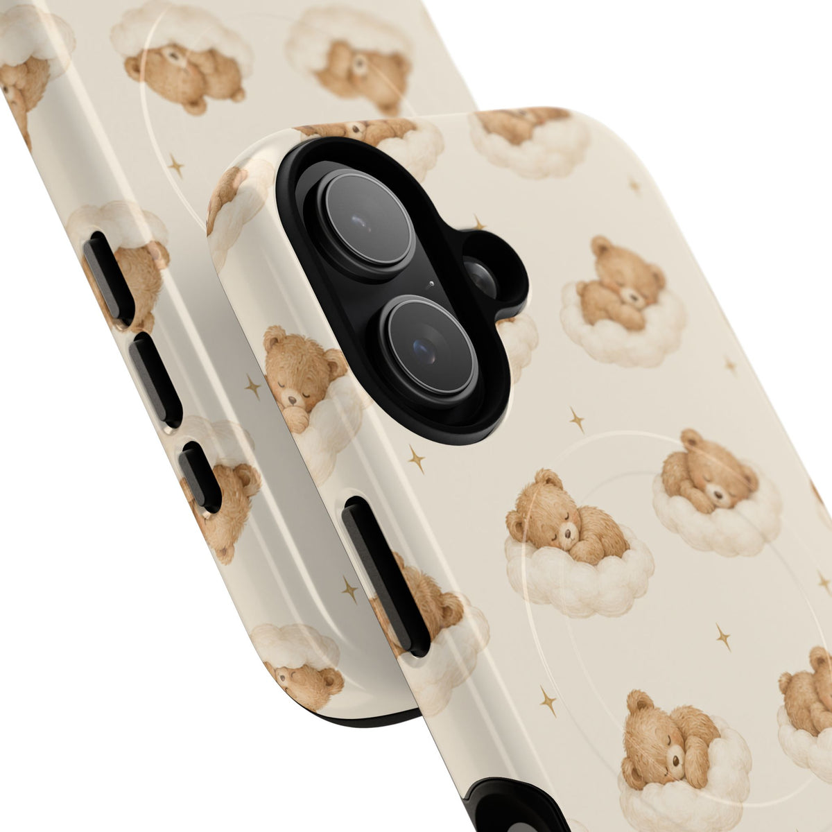 Beige teddybeer op wolken iPhone-hoesje met MagSafe