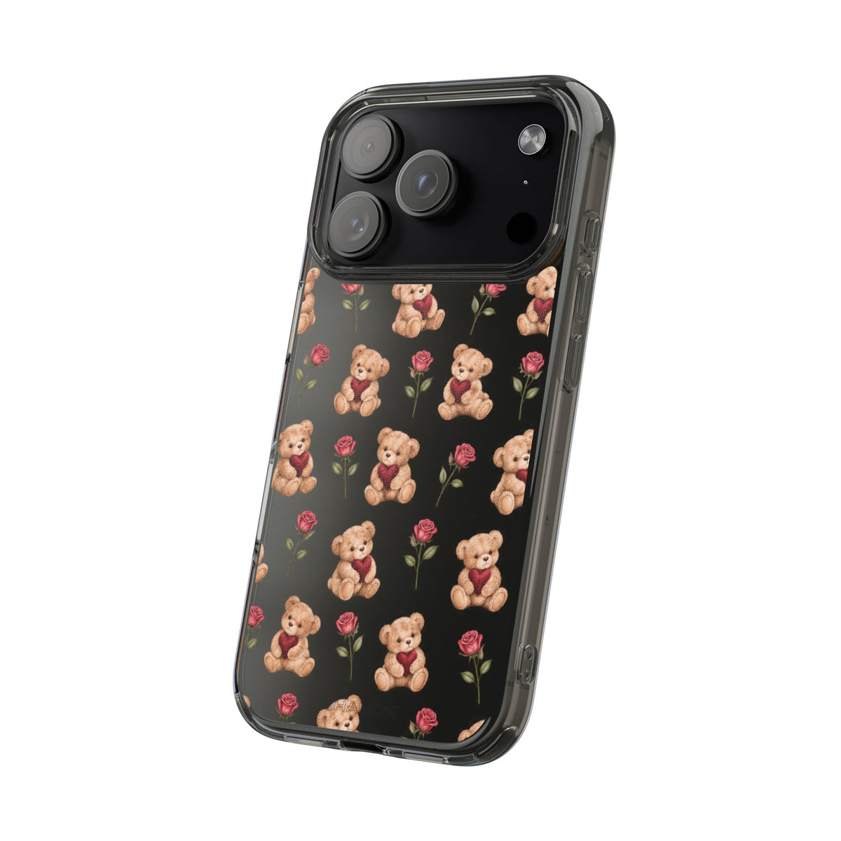 Romantic Teddy Bear Impact-Resistant Phone Case with Heart Design
