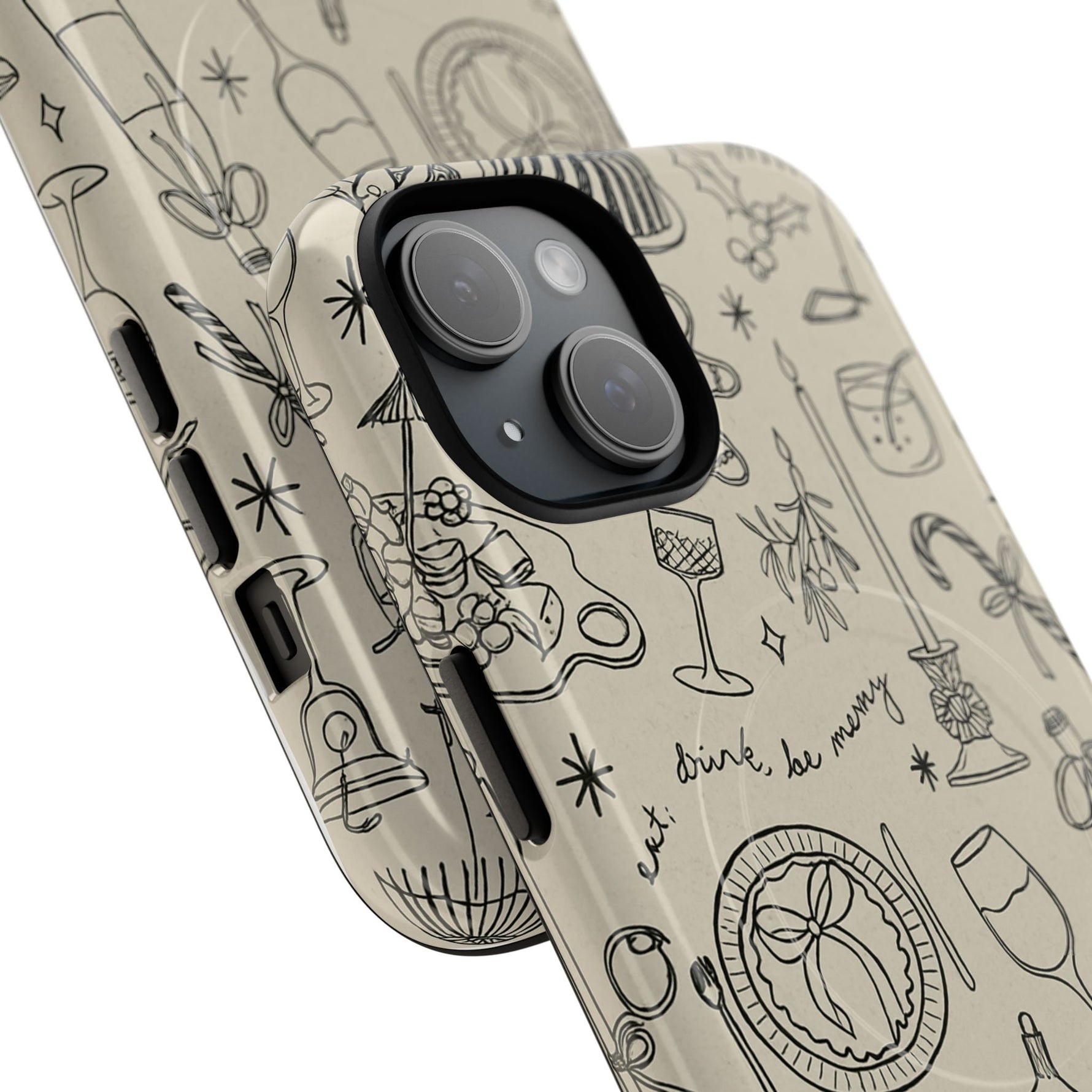 Festive Doodle iPhone Case (’drink, be merry’ Holiday Design) | compatible with MagSafe - Shamo's