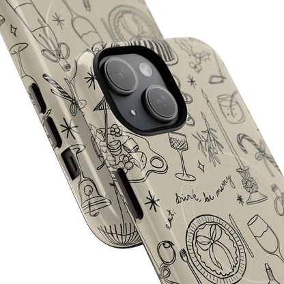 Festive Doodle iPhone Case (’drink, be merry’ Holiday Design) | compatible with MagSafe - Shamo's