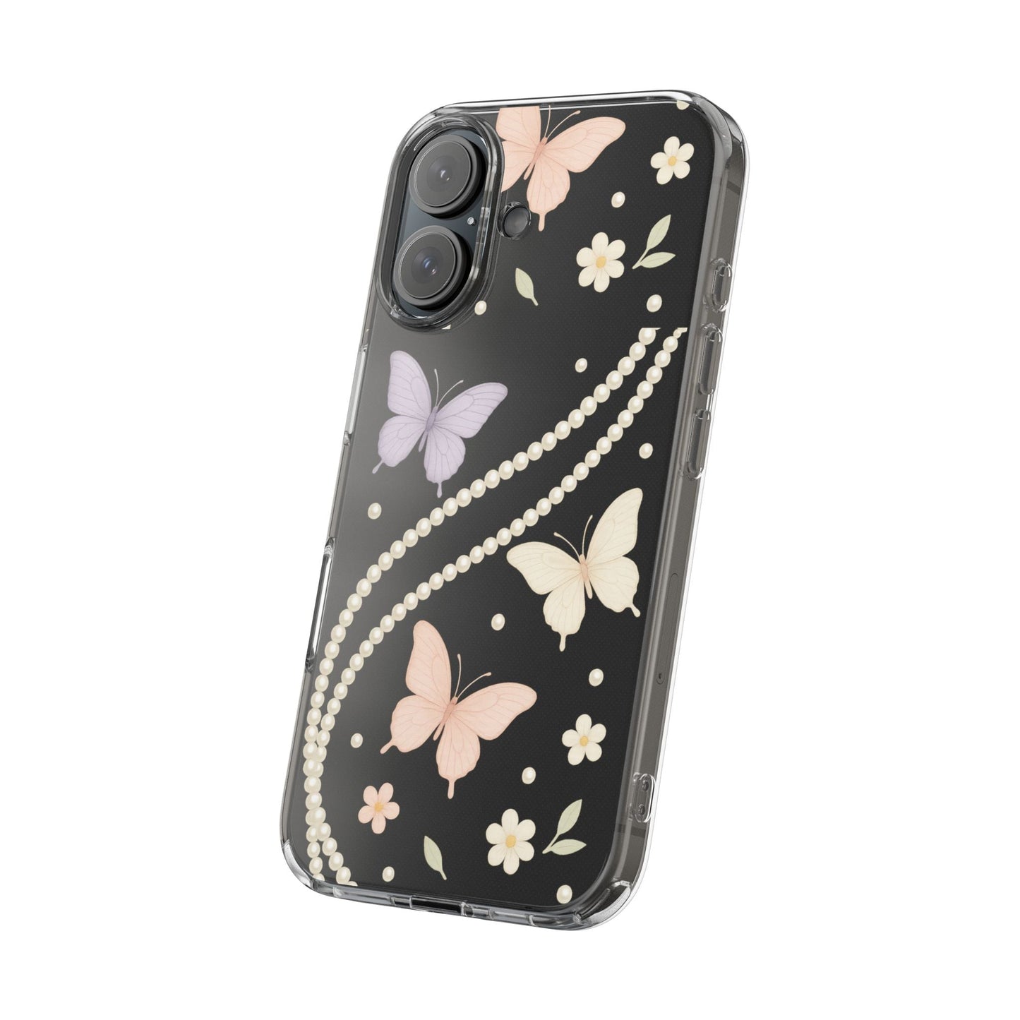 Butterfly Pearl Impact-Resistant Clear iPhone Case