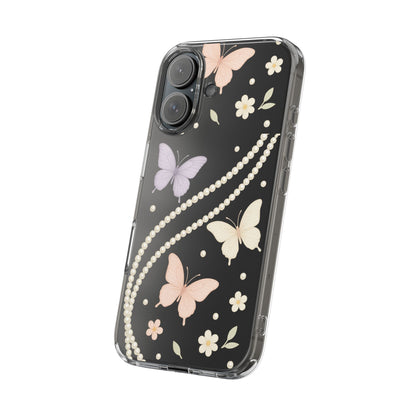 Butterfly Pearl Impact-Resistant Clear iPhone Case