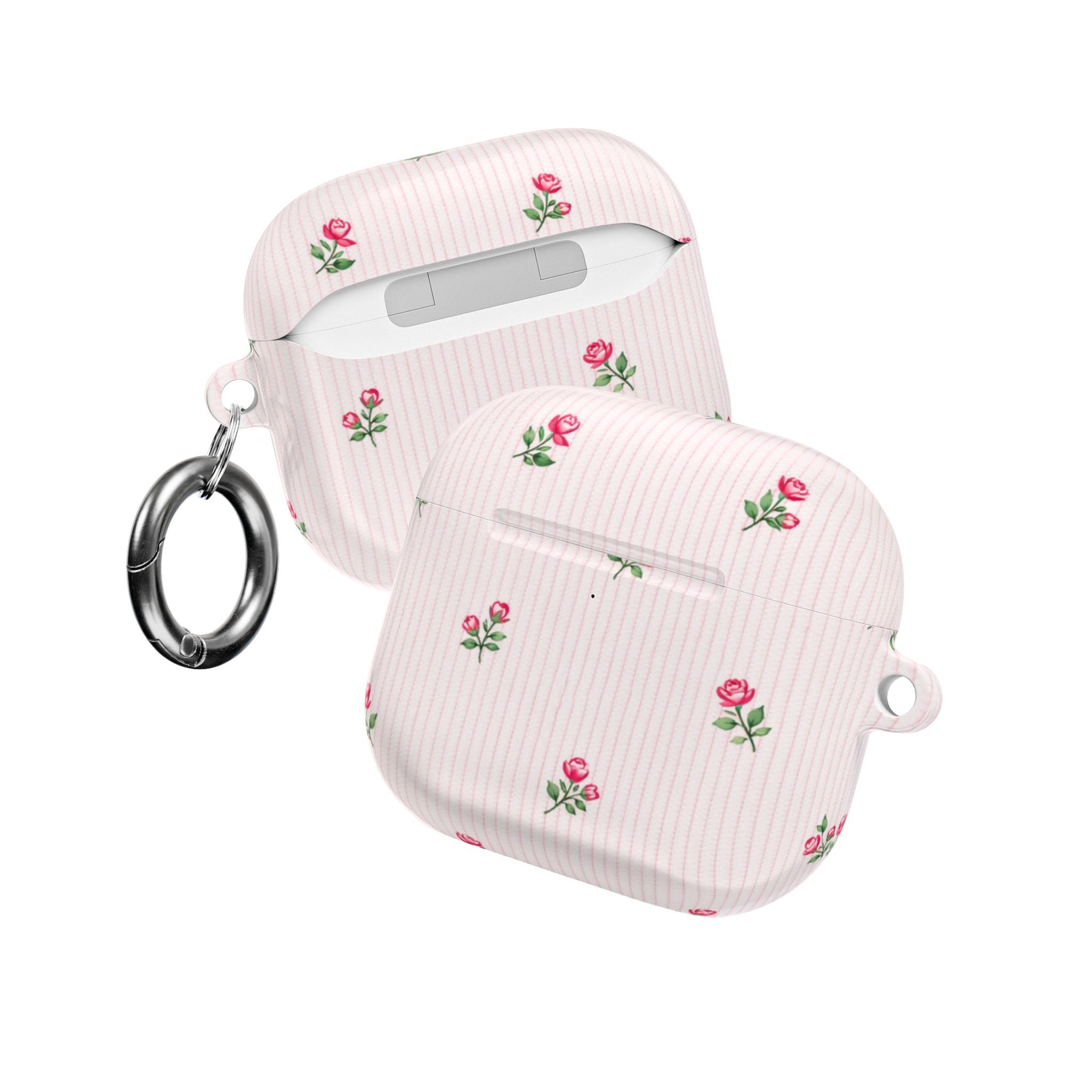 AirPod Case - Pink Striped Floral Rose Protective Cover