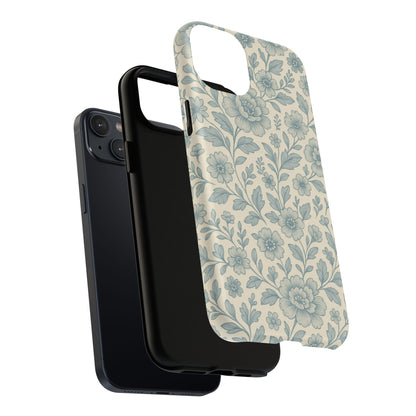 Vintage Blue Floral Tough Case for iPhone - Compatible with MagSafe