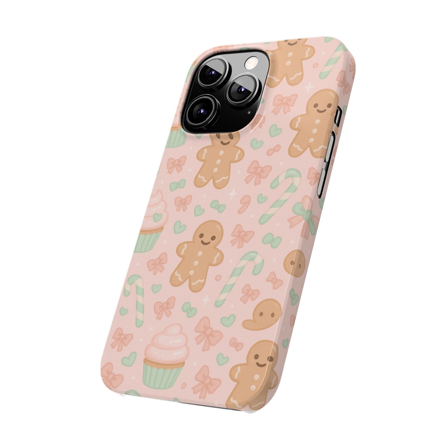 Gingerbread Holiday Slim iPhone Case — Cute Candy Cane & Cupcake Pattern