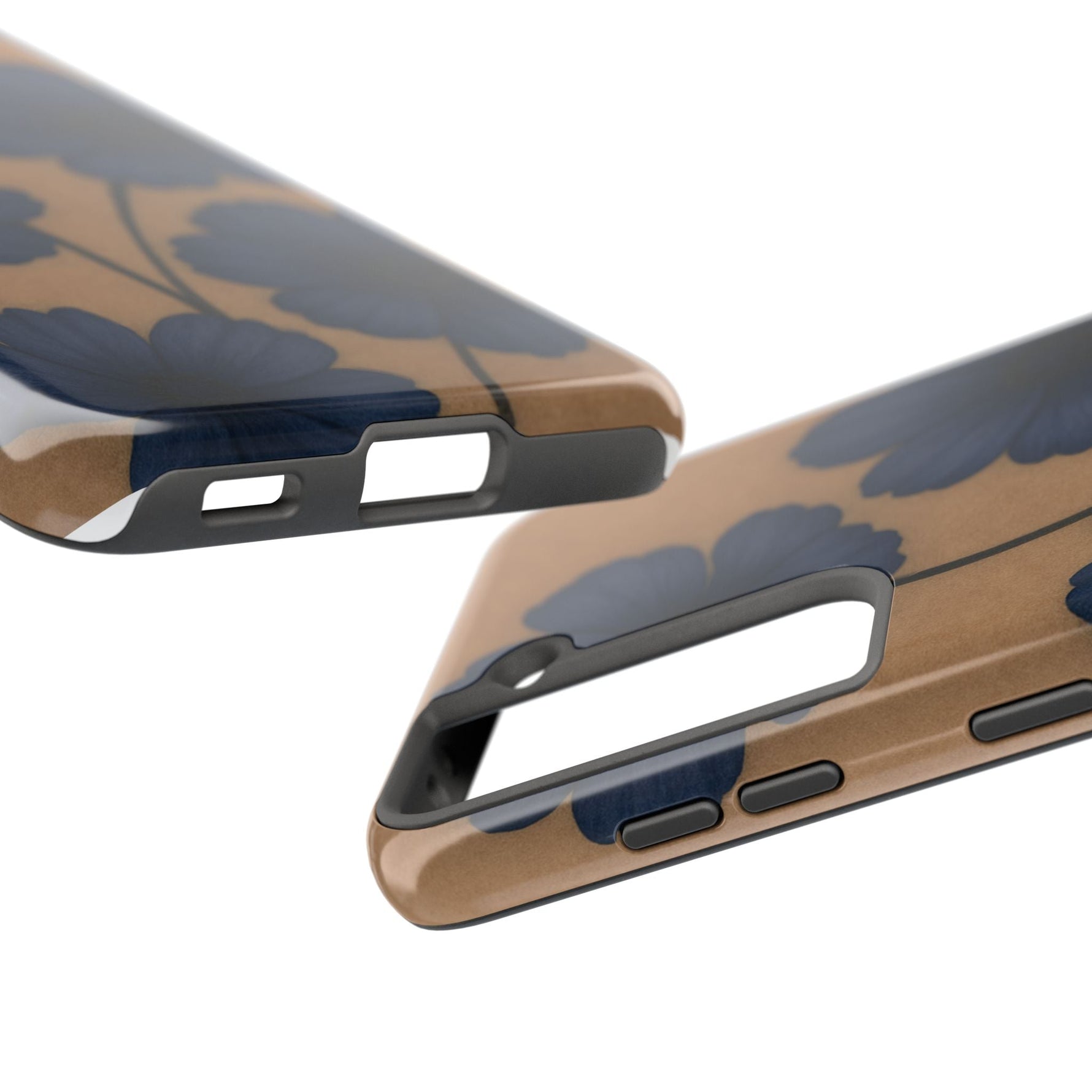 Navy Floral Tough iPhone Case — Durable Protective Case with Blue Flowers on Kraft Background  Shamo's