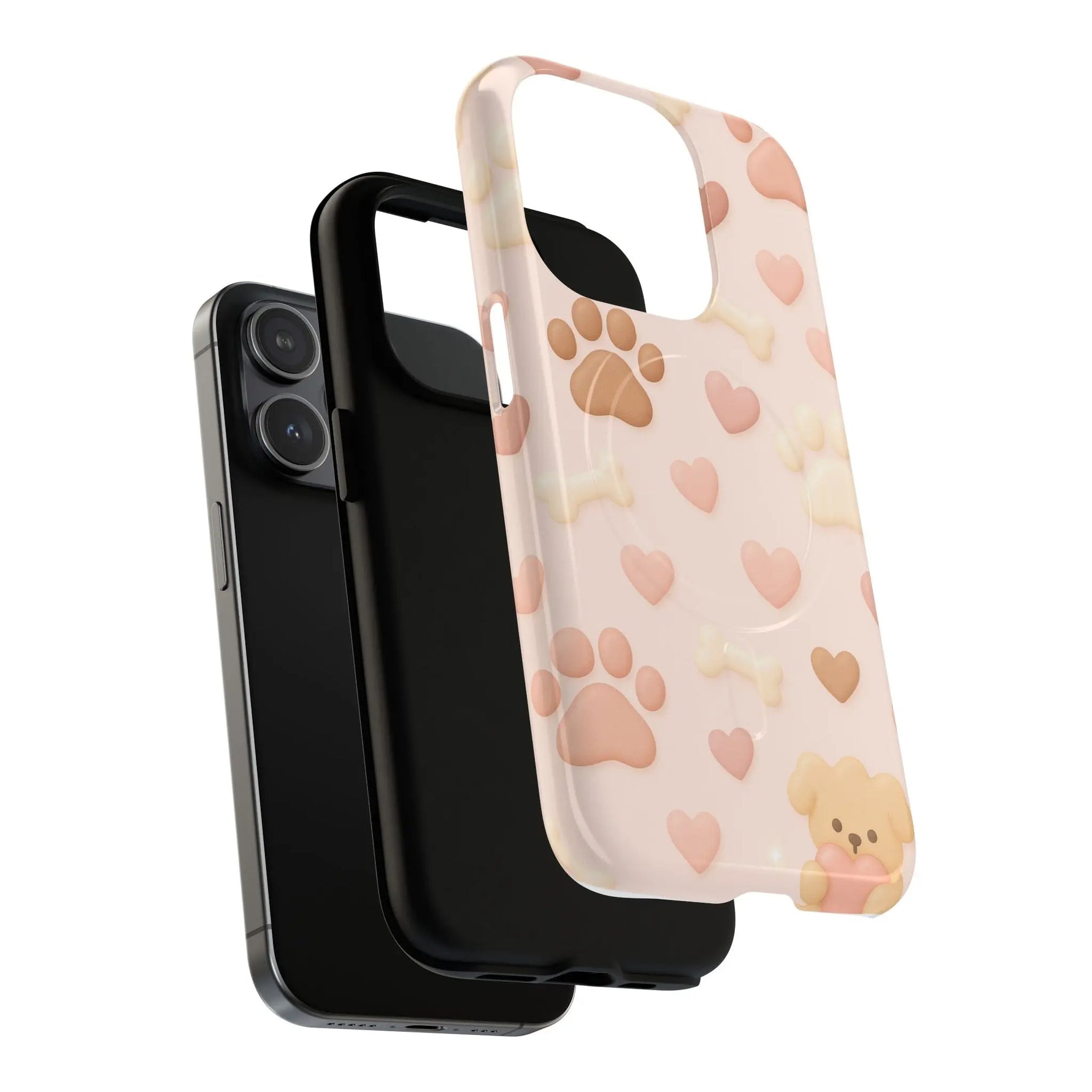 Pet Paw Pattern Phone Case — Pink Puppy Hearts & Bones with MagSafe - Shamo's