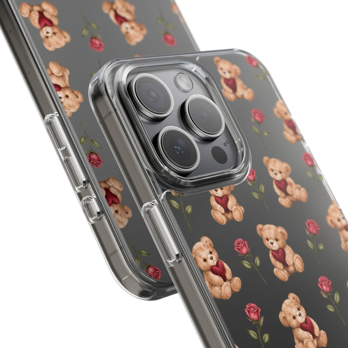 Romantic Teddy Bear Impact-Resistant Phone Case with Heart Design