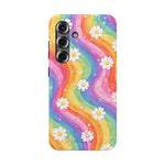 Funda de teléfono resistente a impactos con efecto cascada de colores Rainbow Daisy