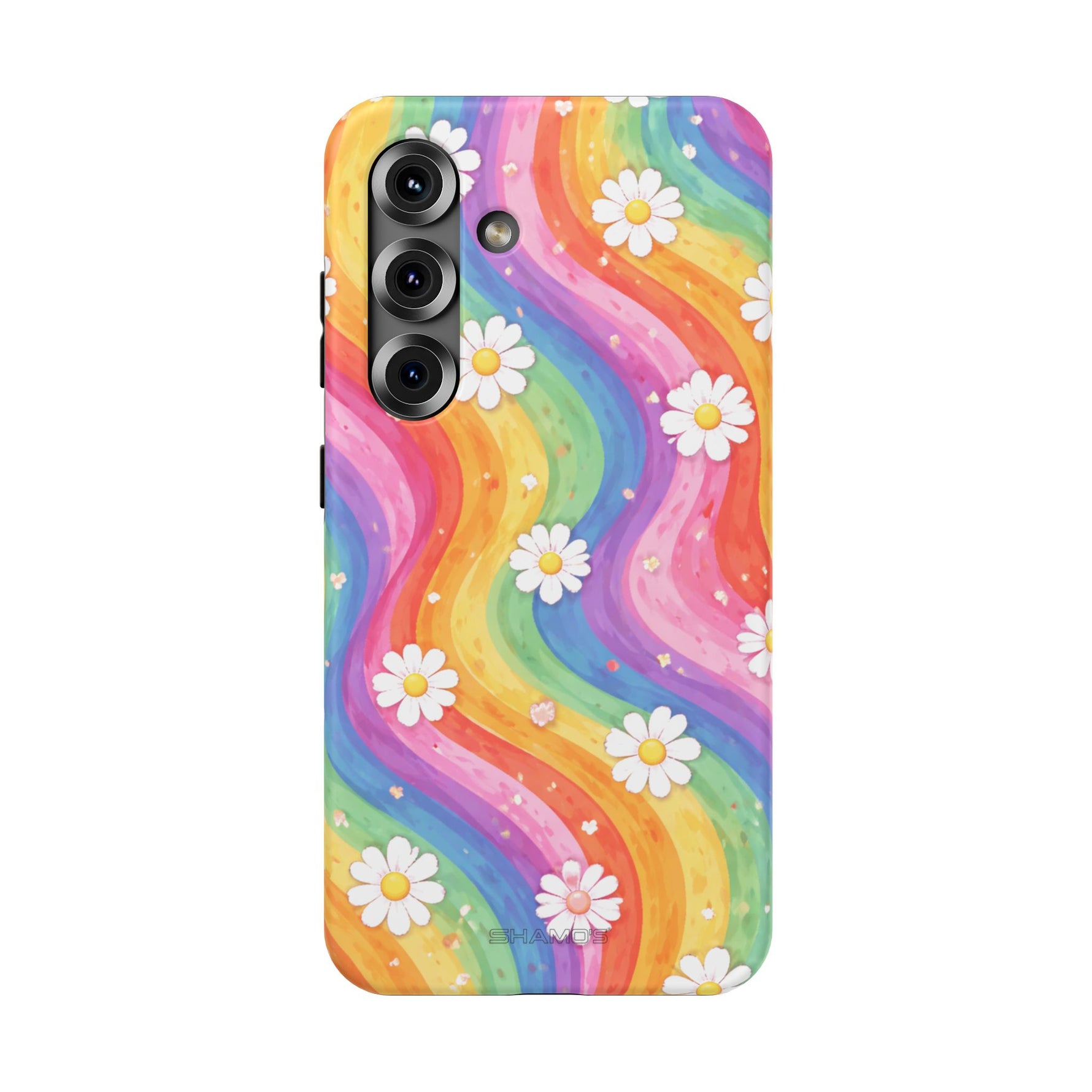 Funda de teléfono resistente a impactos con efecto cascada de colores Rainbow Daisy