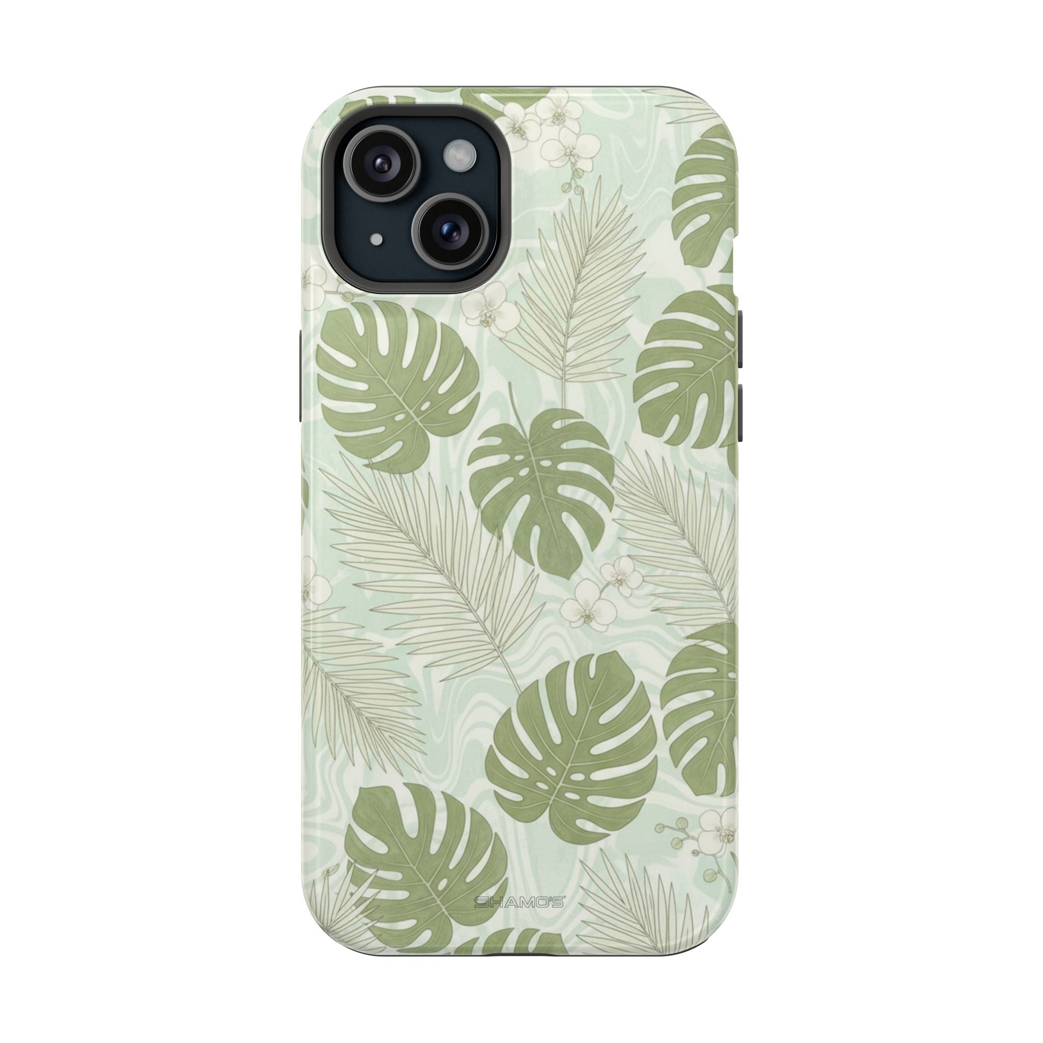 Tropical Monstera Phone Case, Impact-Resistant Magnetic iPhone Cover with MagSafe Compatibility - iPhone 15 Plus / Glossy - Shamo's