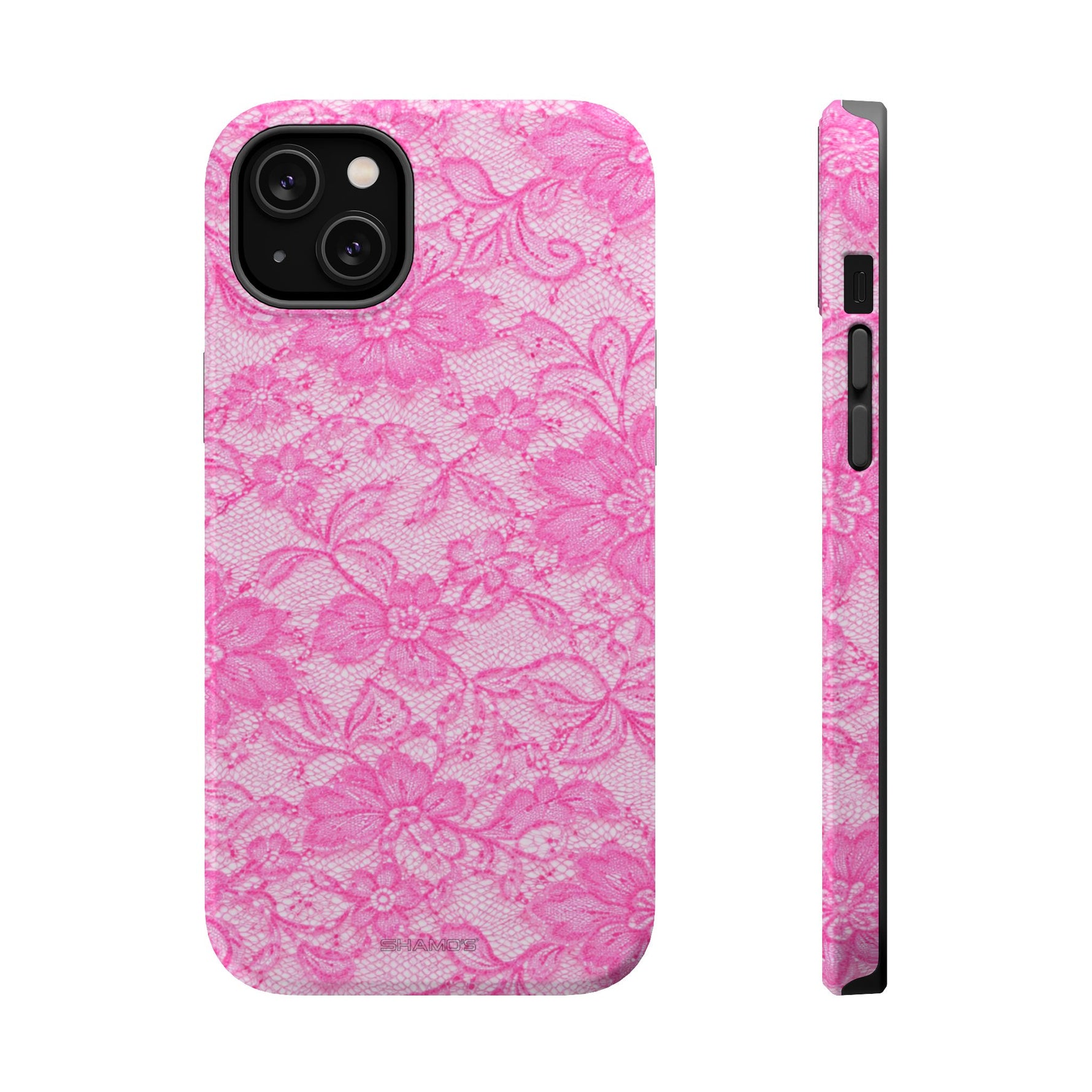 Pink Lingerie Lace Print Impact-Resistant iPhone Case | MagSafe - iPhone 14 Plus / Glossy - Shamo's
