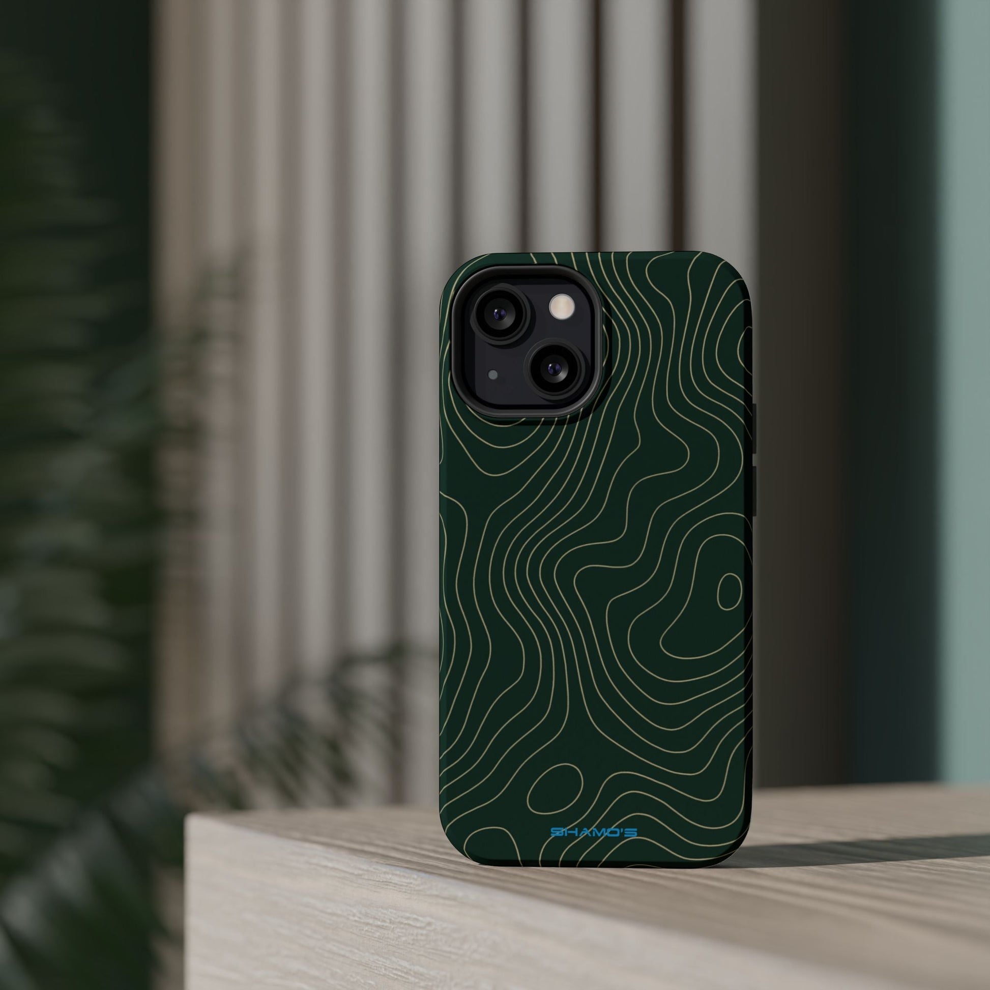Topographic Green Magnetic Impact-Resistant iPhone Case | MagSafe compatible  Shamo's