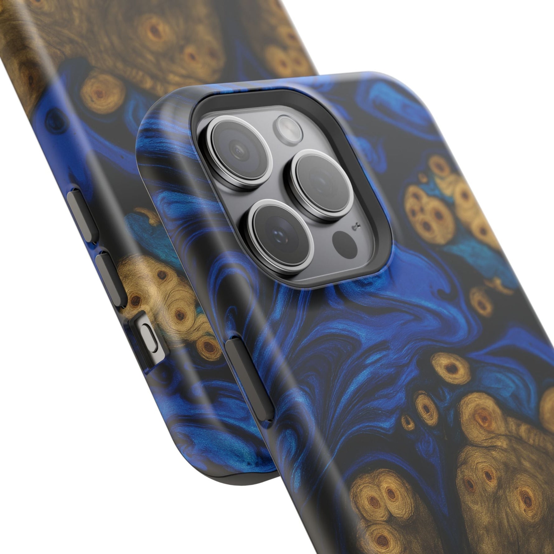 Blue Swirl & Burl Wood Impact iPhone Case | MagSafe compatible  Shamo's