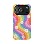 Funda de teléfono resistente a impactos con efecto cascada de colores Rainbow Daisy