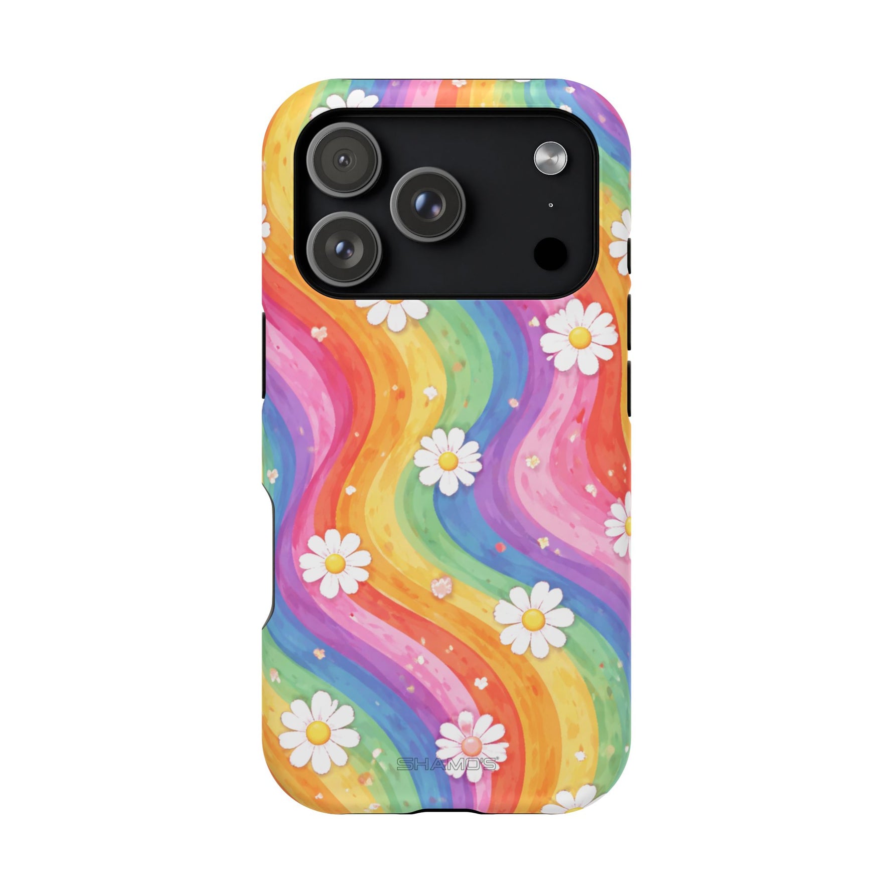 Funda de teléfono resistente a impactos con efecto cascada de colores Rainbow Daisy