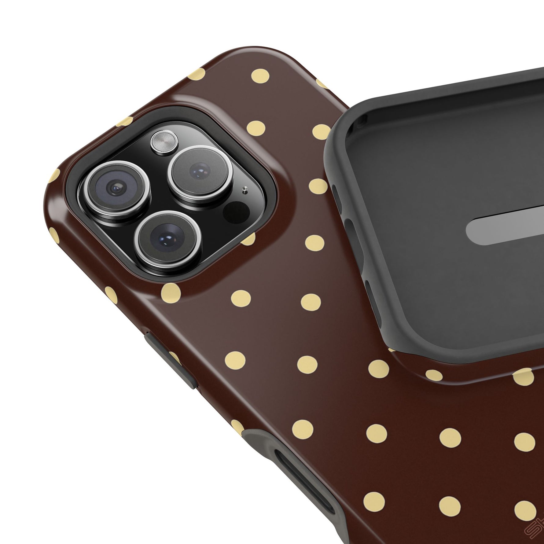 Polka Dot iPhone Case — Brown & Cream MagSafe Protective Cover