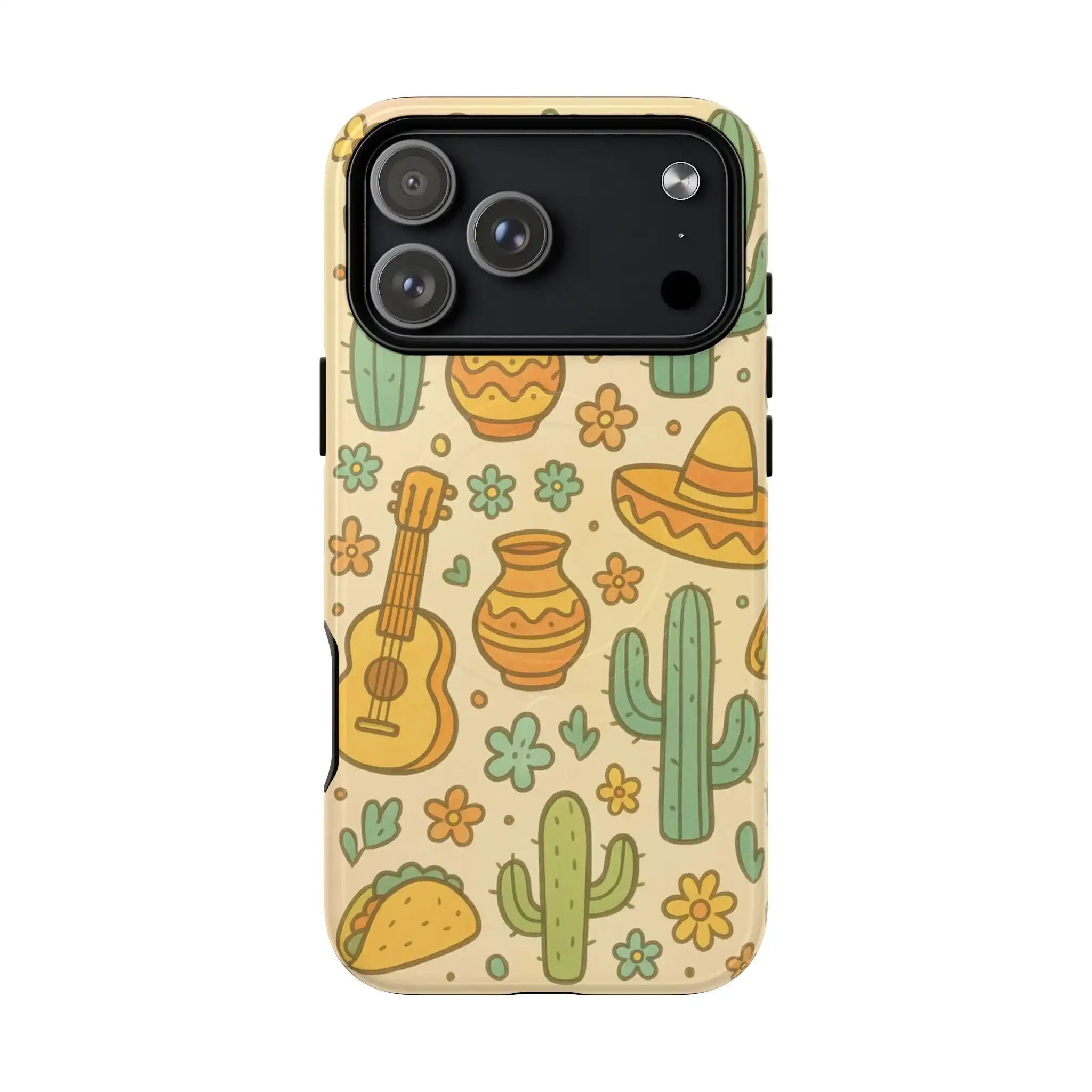 Mexico Hand-Drawn Cactus Pattern iPhone Case – Cute Desert Guitar & Sombrero Design | with MagSafe  Shamo's iPhone 17 Pro Max / Glossy