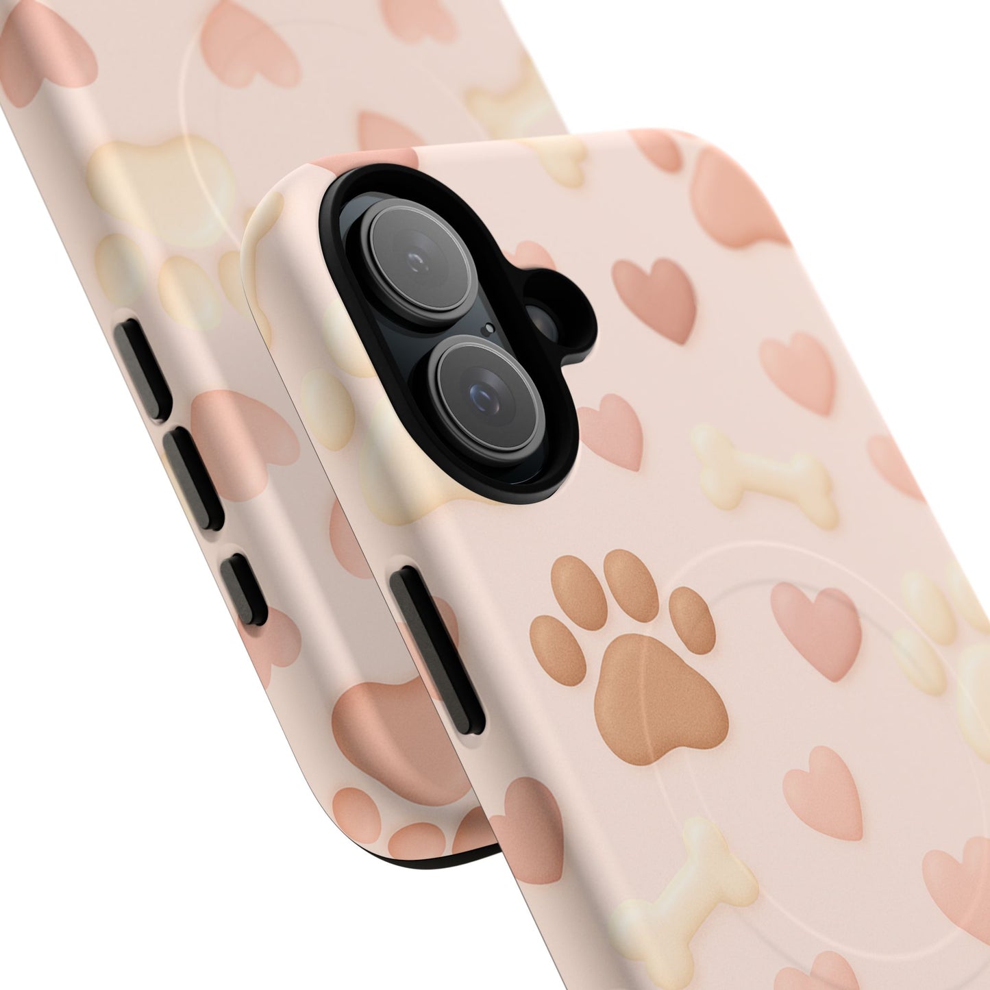 Pet Paw Pattern Phone Case — Pink Puppy Hearts & Bones with MagSafe