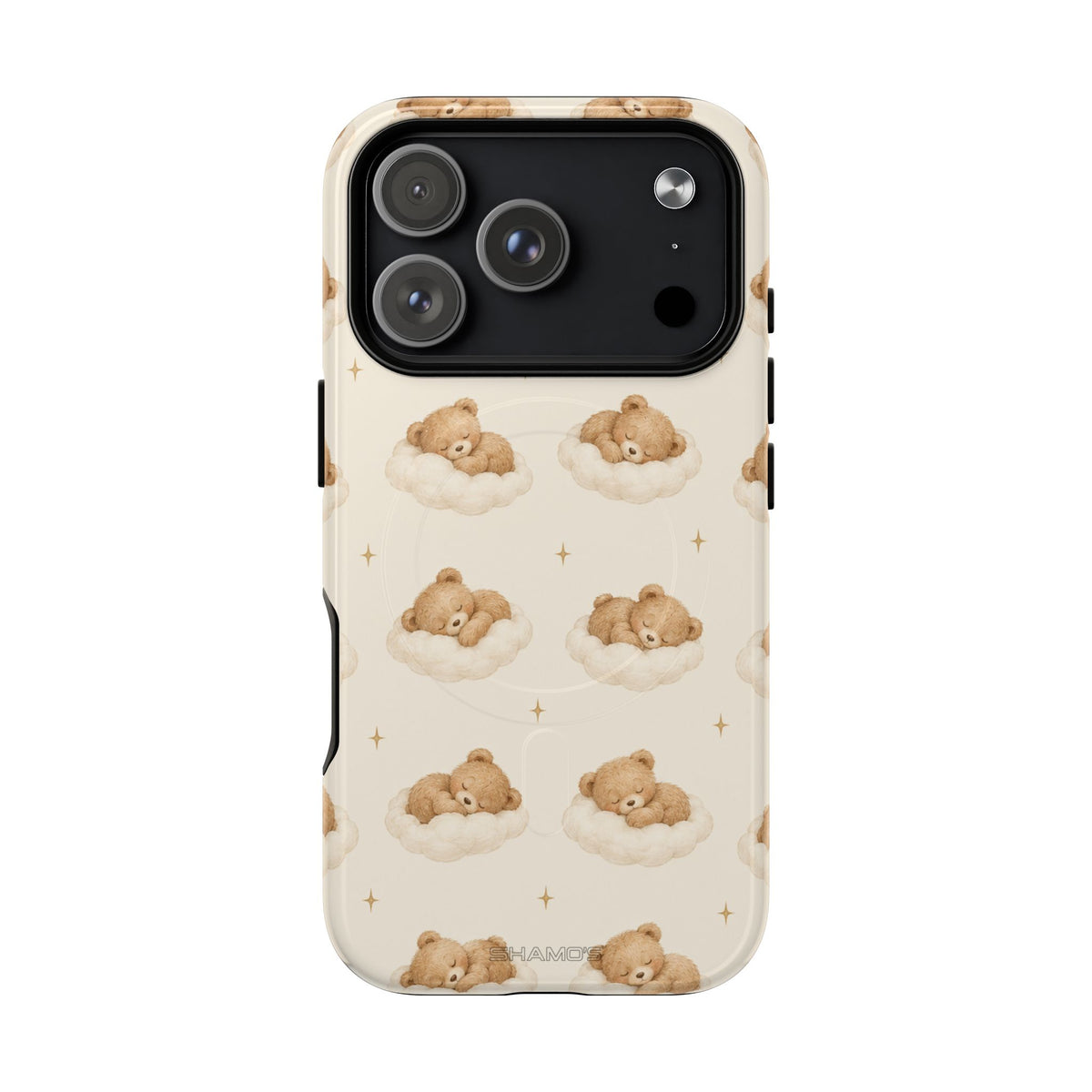 Beige teddybeer op wolken iPhone-hoesje met MagSafe