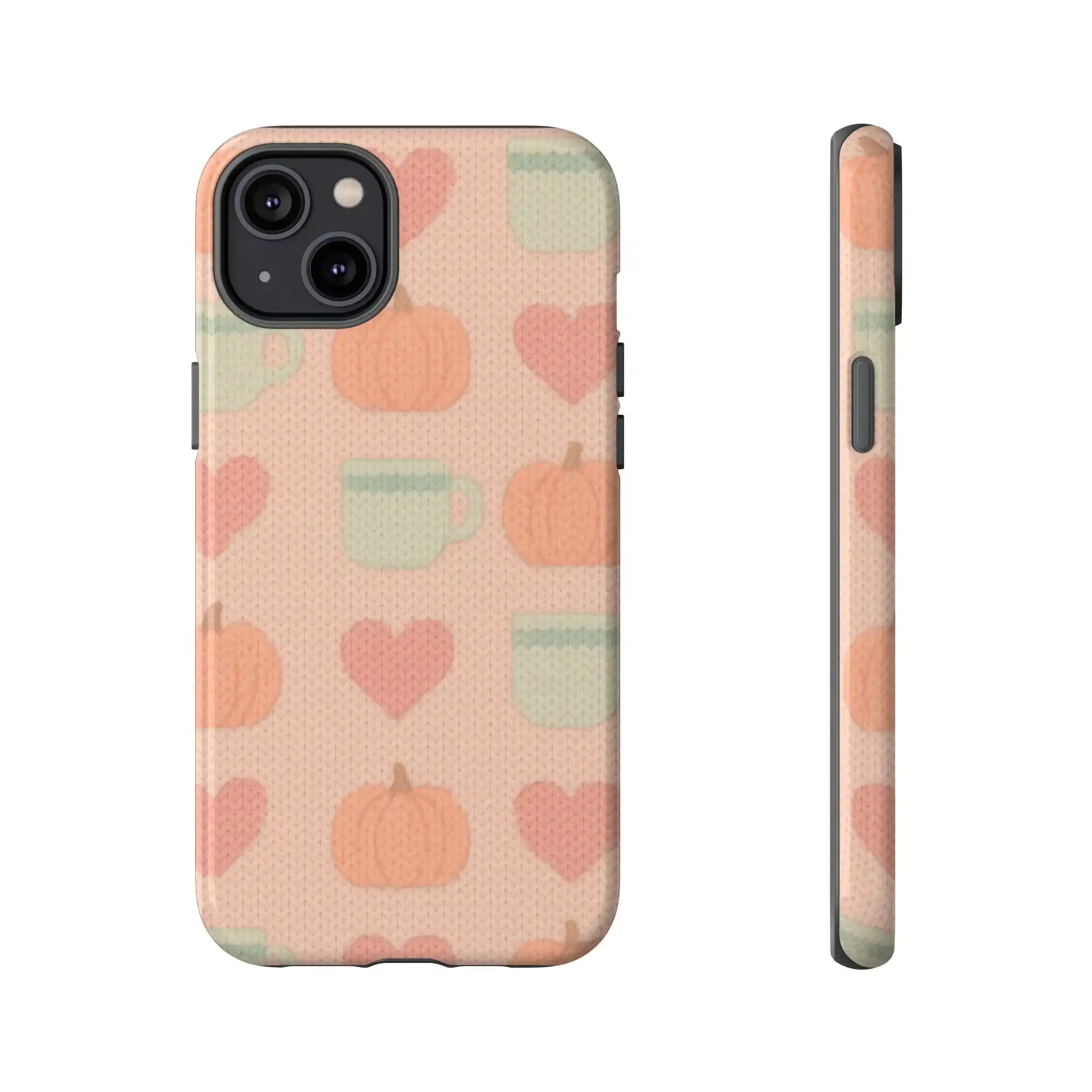 Autumn Cozy iPhone Case – Pumpkin, Heart & Coffee Cup Pattern - Shamo's