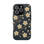 Navy Cherry Blossom Floral iPhone Case - Compatible with MagSafe - Shamo's