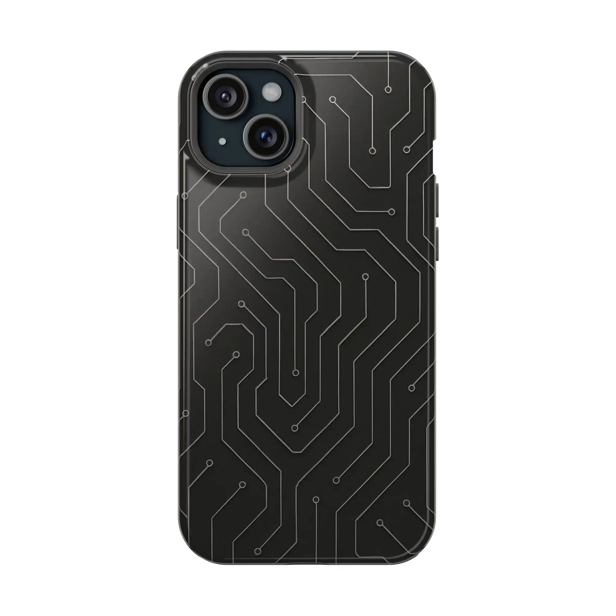 Black Circuit Board Design iPhone Case | MagSafe  Shamo's iPhone 15 Plus / Glossy