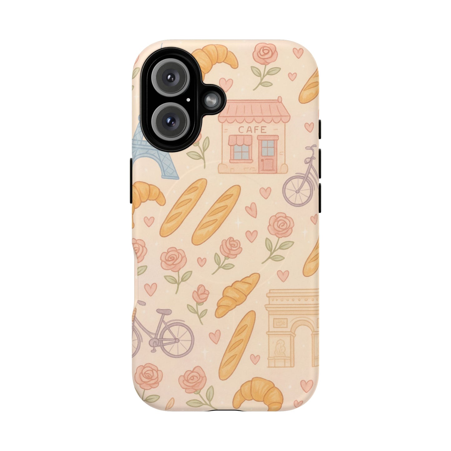Parisian Bakery iPhone Case — Cute Eiffel Tower, Croissants & Baguette Tough MagSafe Case