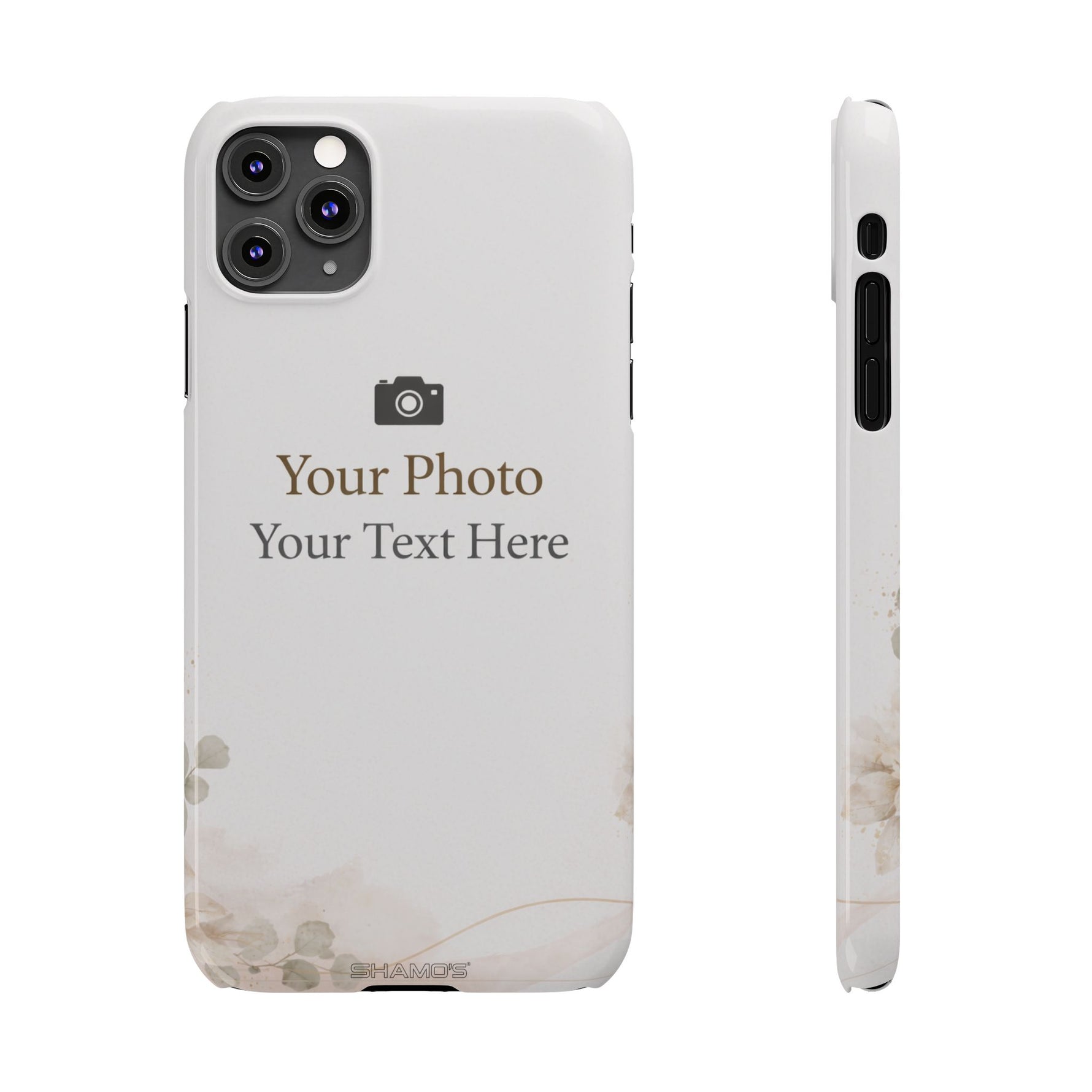 Personalized Slim Phone Case, Custom Photo & Text Minimal Floral Design - iPhone 11 Pro Max - Shamo's