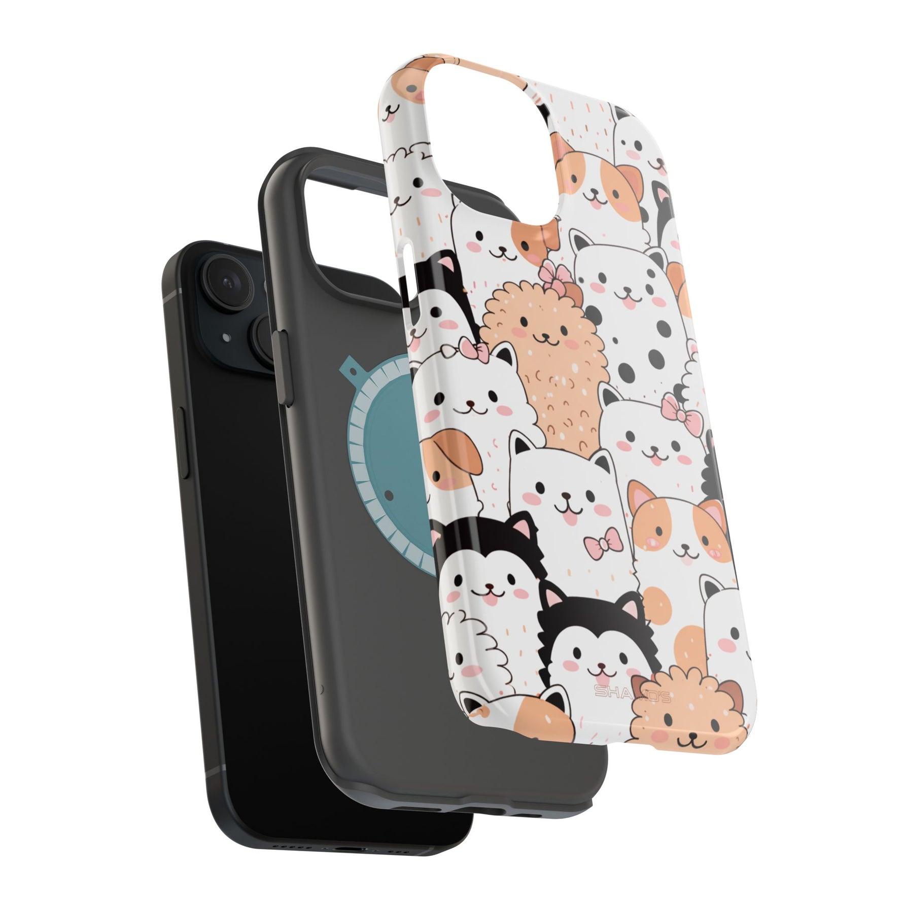 Cute Cartoon Cats & Puppies Phone Case with MagSafe Compatibility