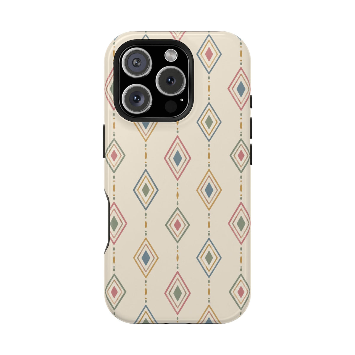 Desert Diamonds – Pastel Geometric Pattern MagSafe Phone Case, glossy iPhone 16 Pro, rear view