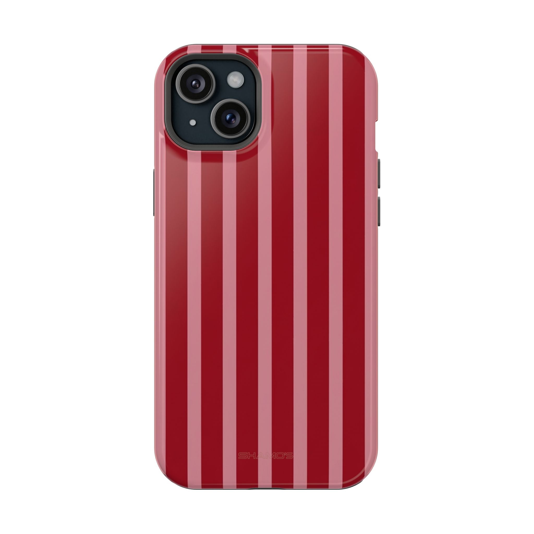 Red Burgundy Stripes Magnetic Impact-Resistant Phone Case | MagSafe Compatible - iPhone 15 Plus / Glossy - Shamo's