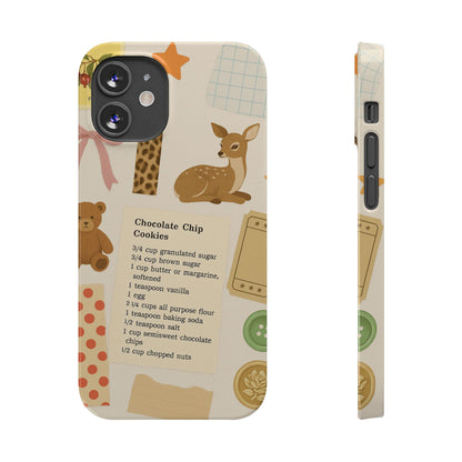 Slim iPhone Case — Cozy Baking & Teddy Pattern (Recipe, Deer, Buttons)