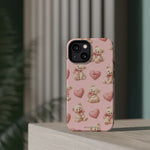 Pink Teddy Hearts Love iPhone Case, Impact-Resistant MagSafe Compatible
