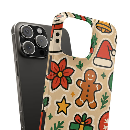 Holiday Pattern Slim iPhone Case — Gingerbread, Santa Hat & Gifts Holiday Design
