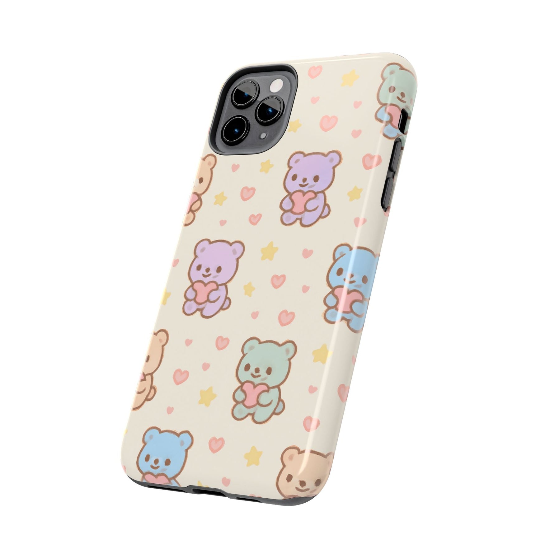 Cute Pastel Bear Impact Phone Case | Heart & Star Kawaii Pattern  Shamo's