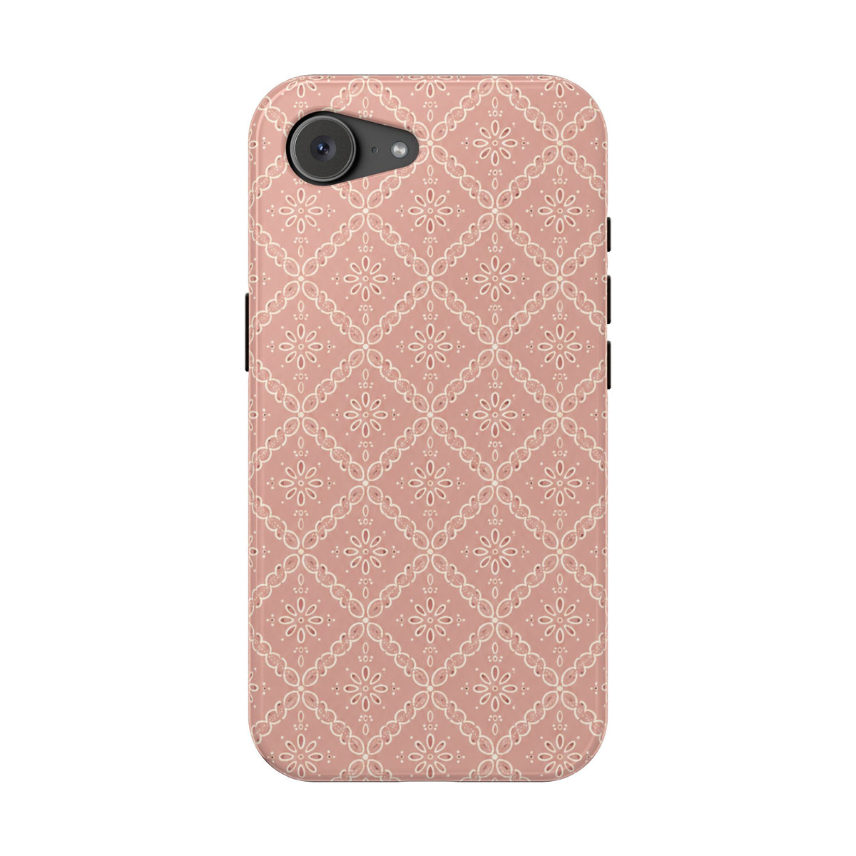 Meadow Lace – Blush Pink Lace Pattern MagSafe Phone Case, glossy iPhone 17e, rear view