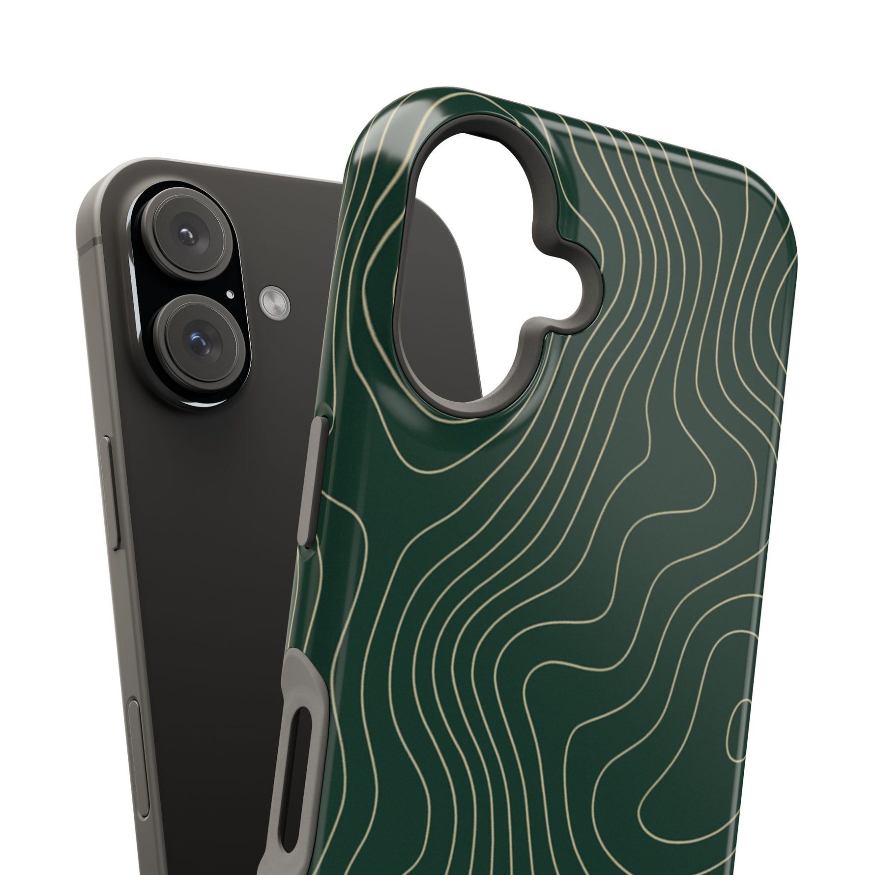 Topographic Green Magnetic Impact-Resistant iPhone Case | MagSafe compatible