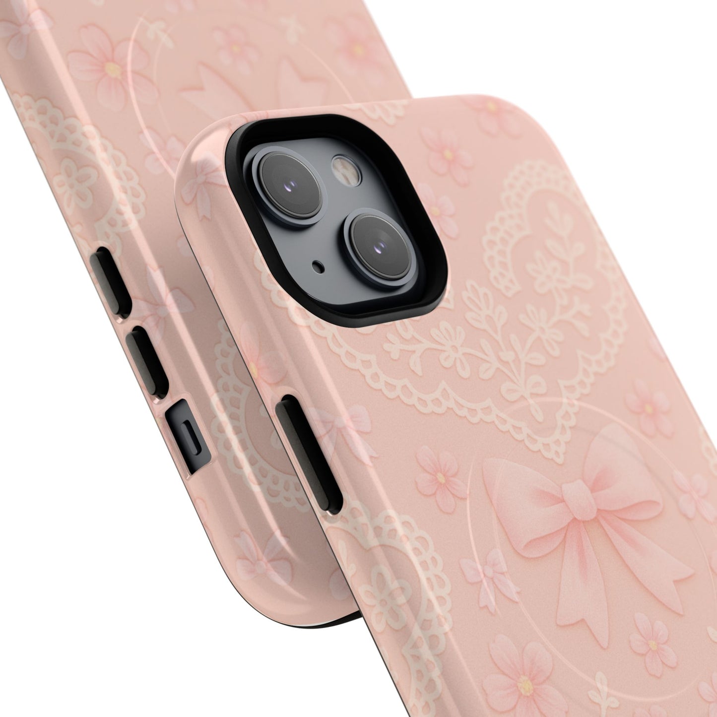 Balletcore Pink Floral Lace iPhone Case with Bow | Works with MagSafe