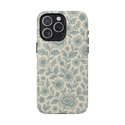 Vintage Blue Floral Tough Case for iPhone - Compatible with MagSafe