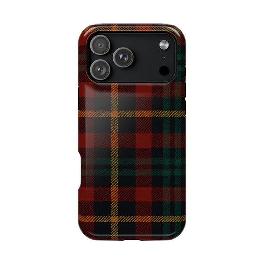 Plaid Impact-Resistant iPhone Case — Red Green Tartan Holiday Theme with MagSafe