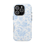 Preppy Look Blue Floral Impact-Resistant Phone Case and MagSafe Compatible