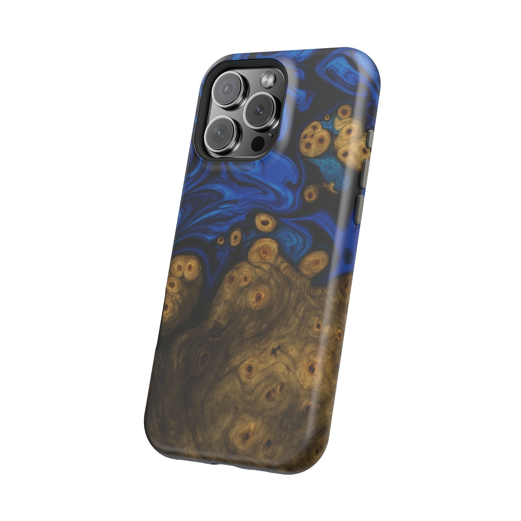 Blue Swirl & Burl Wood Impact iPhone Case | MagSafe compatible  Shamo's