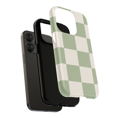 Sage Checkerboard Tough iPhone Case - Compatible with MagSafe