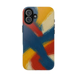 Abstract Brushstroke Tough Phone Case — Colorful Red, Blue & Yellow Protective Cover  Shamo's iPhone 16 Plus