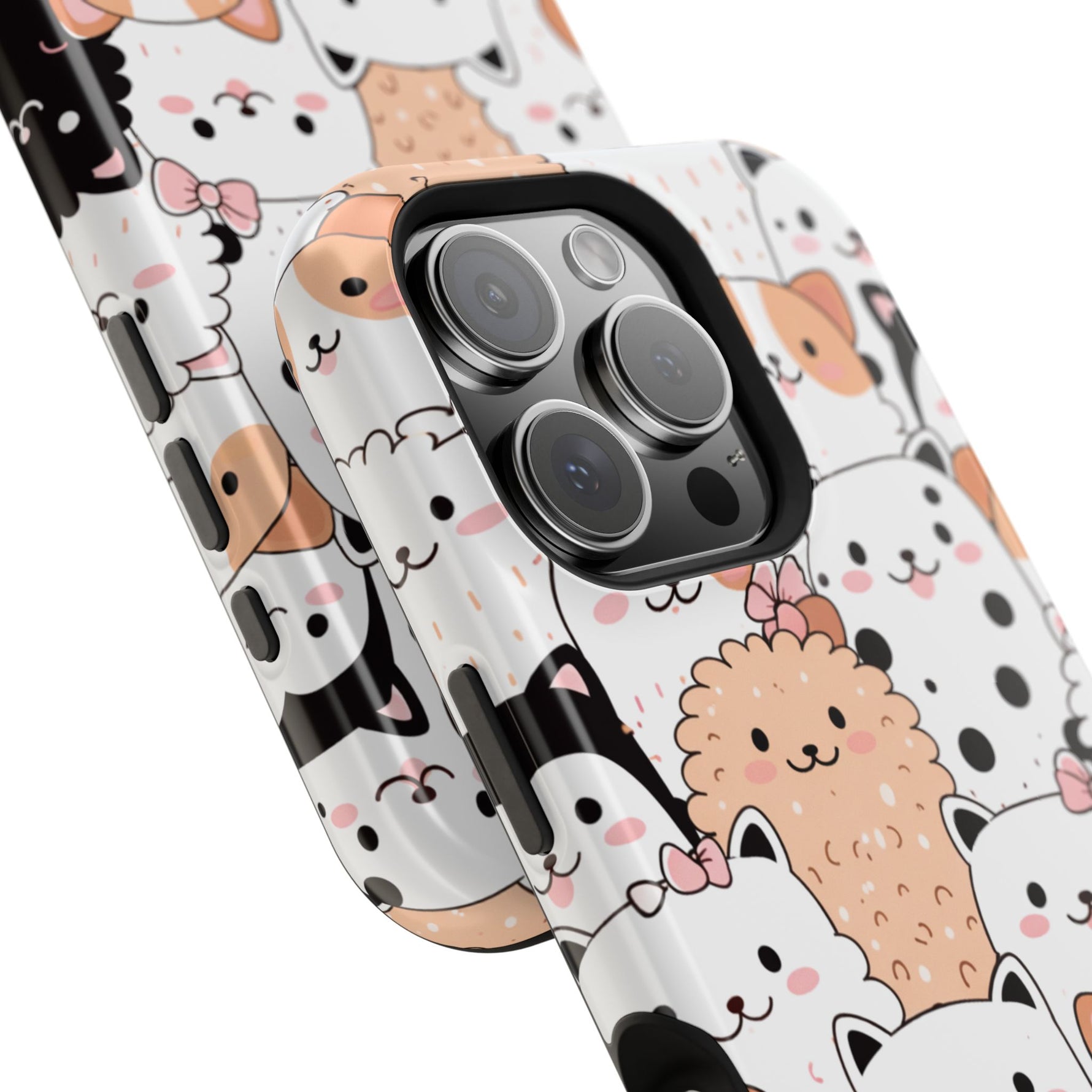 Cute Cartoon Cats & Puppies Phone Case with MagSafe Compatibility