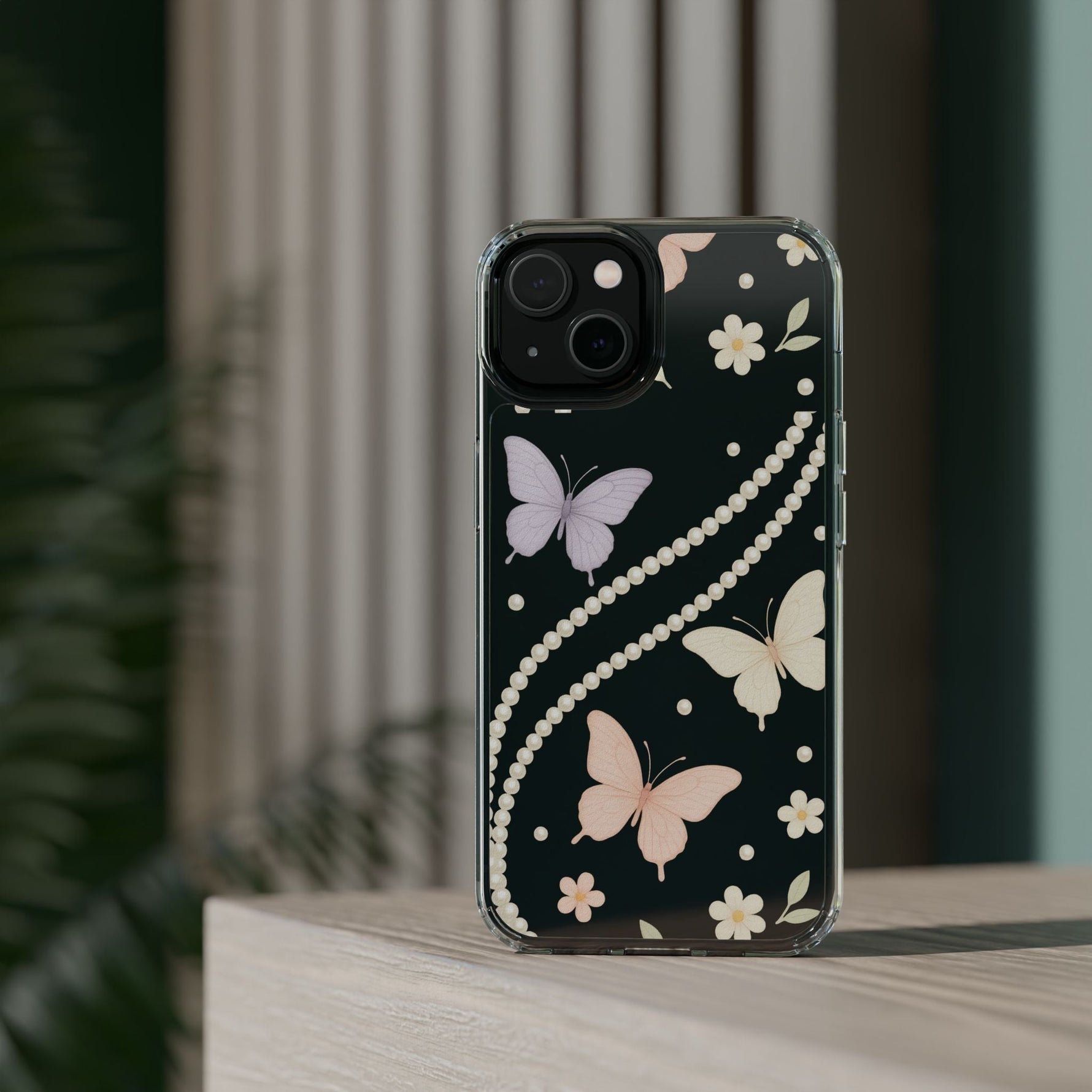 Butterfly Pearl Impact-Resistant Clear iPhone Case  Shamo's