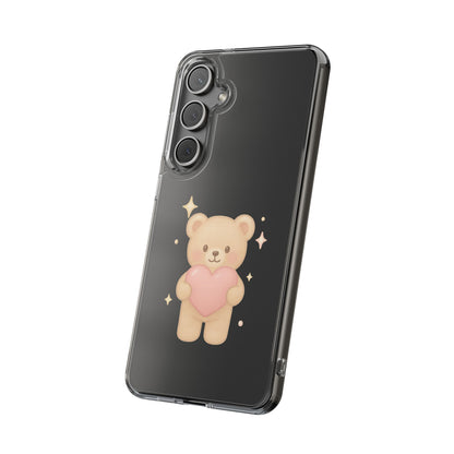 Romantic Teddy Bear Impact-Resistant iPhone Case with Heart Design