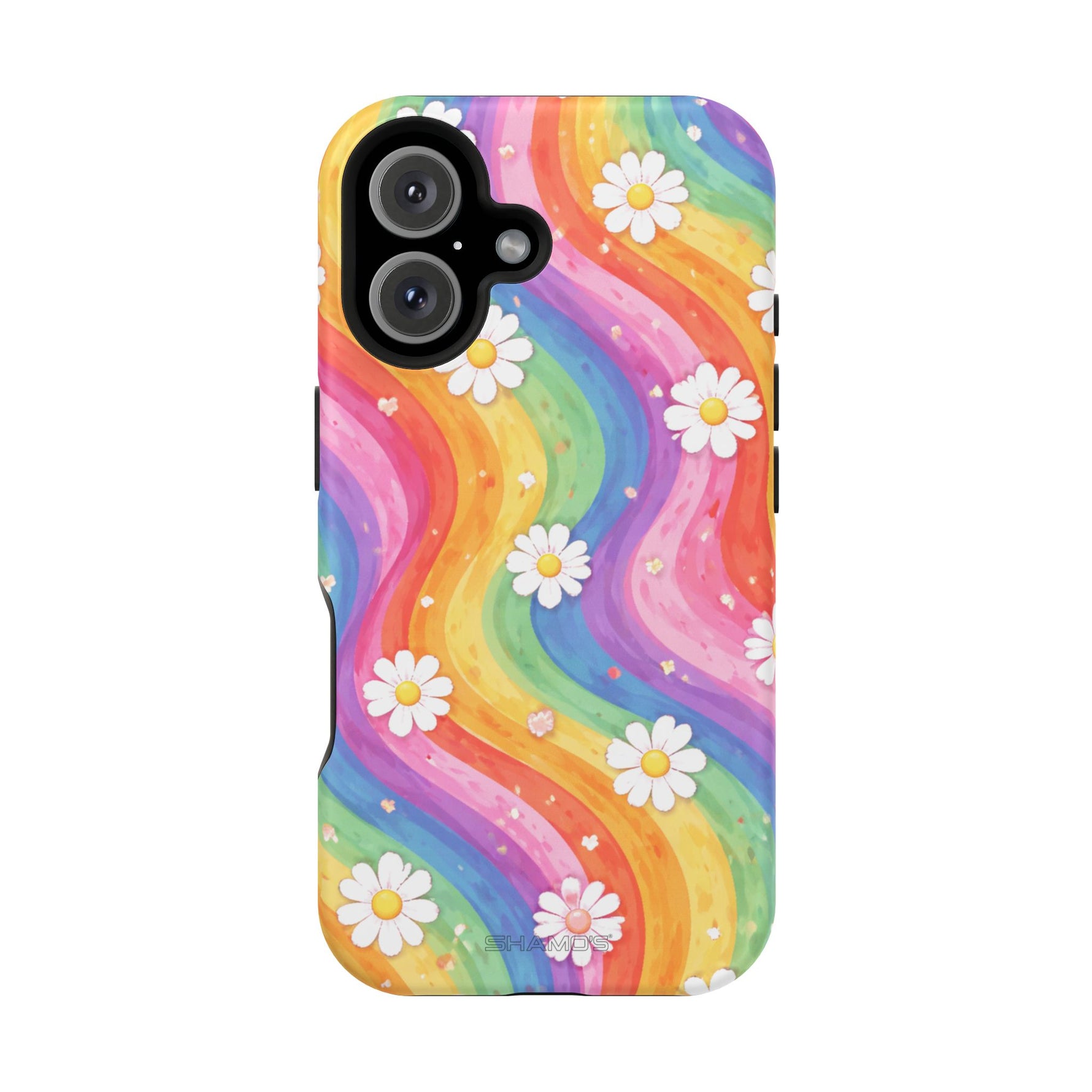 Funda de teléfono resistente a impactos con efecto cascada de colores Rainbow Daisy